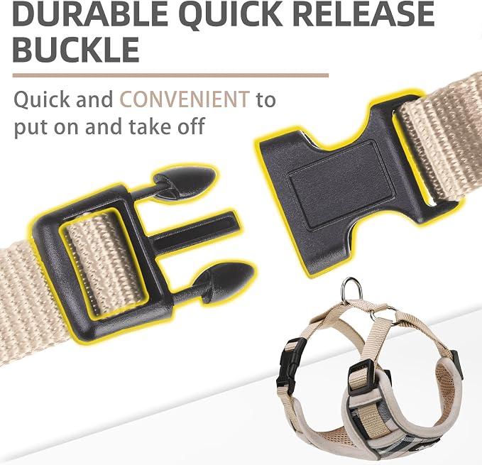PUPTECK Small Dog Harness and Leash Set, No Pull Adjustable Puppy Cat Harness, Reflective Soft Mesh Pet Vest Small Sized, Beige, S