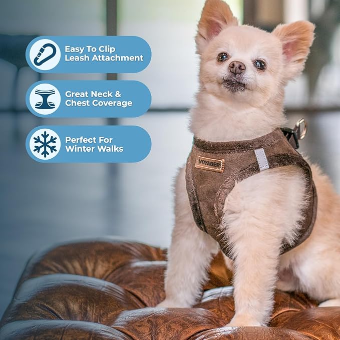 Voyager Step-in Plush Dog Vest Harness -Chocolate Suede, X-Large | 20.5 - 23" in Chest, Soft Plush, Reflective Bands, Cold-Weather Harness, Cats Compatible. Step-In Style,