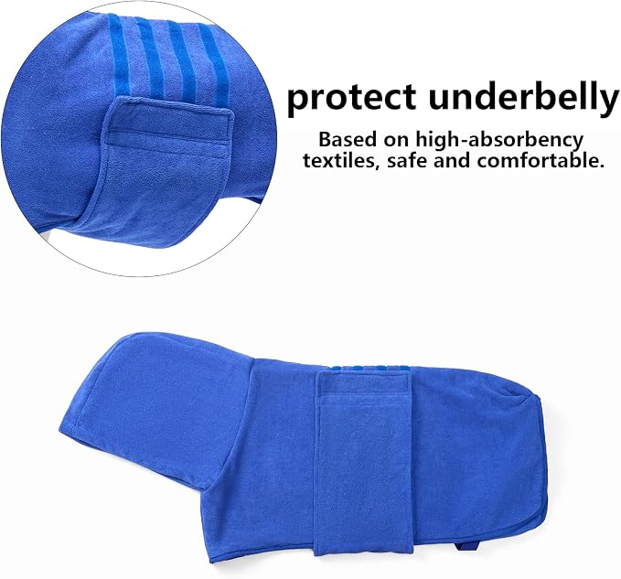 Geyecete Dog Drying Coat with Hood - Absorbent Robe Towel - Microfibre Fast Drying - Blue - XL