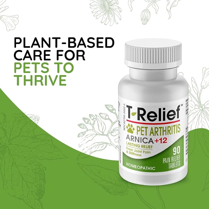 MediNatura Plant-Powered Pet Pain Relief Bundle T-Relief Pet Pain Tablets (90) + T-Relief Pet Arthritis (90) 12 Plant-Based Homeopathic Pain Relievers with Arnica - Support for Muscles, Joints + HIPS