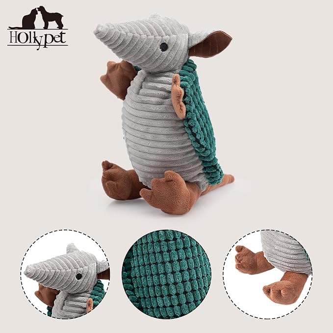 Hollypet Armadillo Squeaky Dog Toys for Medium Large Dogs, 10" | plush stuffed large dog squeak animal toy with unique grunt squeaker textured fabric for teeth cleaning toys