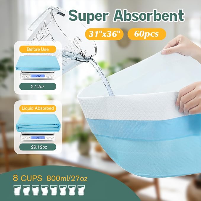 Large Puppy Pee Pads for Dogs 31" x 36" 60 Count, 6-Layer Leak-Proof XXL Dog Pee Pads Extra Large, Super Absorbent Quick-Dry Thick Disposable Potty Training Pads