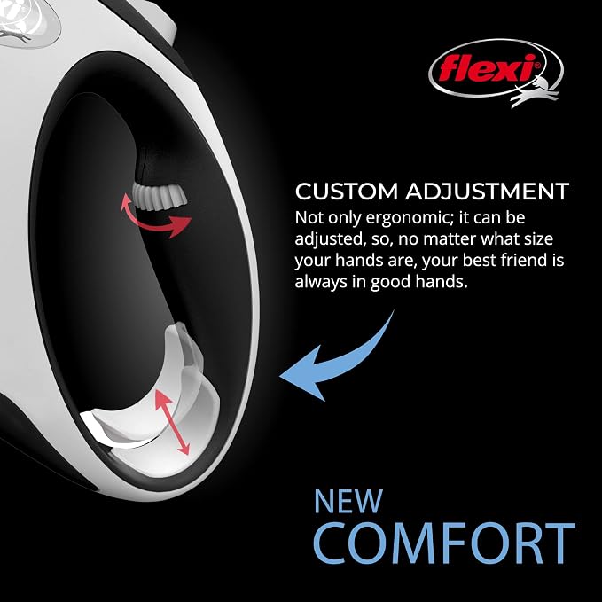 FLEXI® New Comfort Tape Retractable Dog Leash for Large Dogs Upto 132 lbs. – 16 ft., Black/Grey | Tangle Free Pet Walking Leash with One-Handed Brake, Pause, Lock |German Quality Product