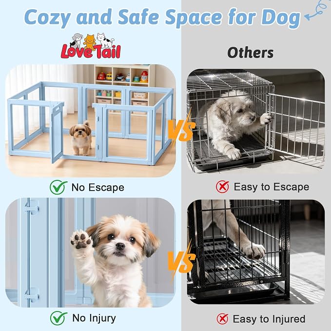 DIY Clear Acrylic Dog Playpen House,Quick Easy Assembly and Disassembly,Strong Floor Suction,Indoor and Outdoor Use,Easy Cleansing Puppy Fence (Sky Blue, 23.6" H, 10PCS)