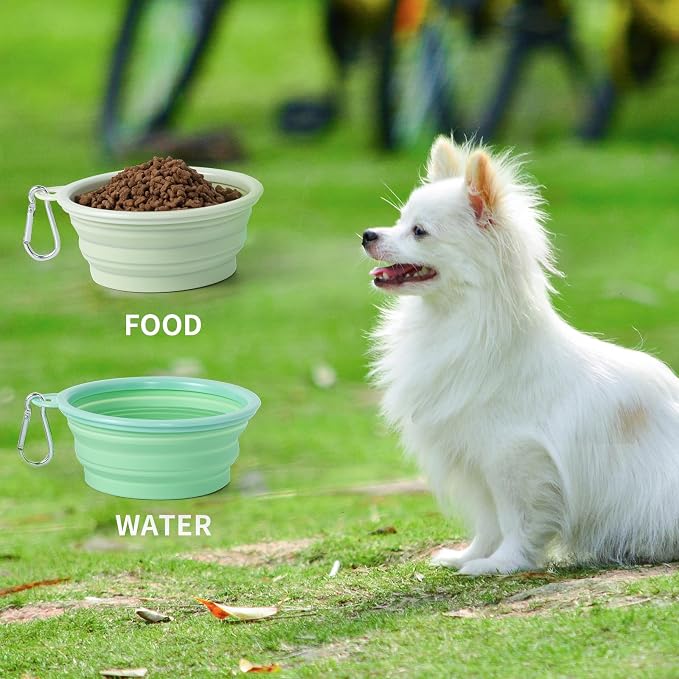SLSON Macaron Collapsible Dog Bowl, 2 Pack, Small, Light Green & Light Yellow