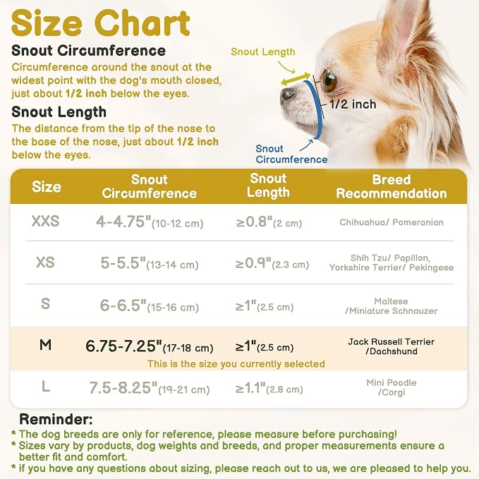 Soft Mesh Muzzle for Small Medium Dogs Anti-Biting | Focus on Short Snout Dogs, Opening Front, Allows to Drink, Grooming Vet Visits Use, Fits Jack Russell Terrier Dachshund | M