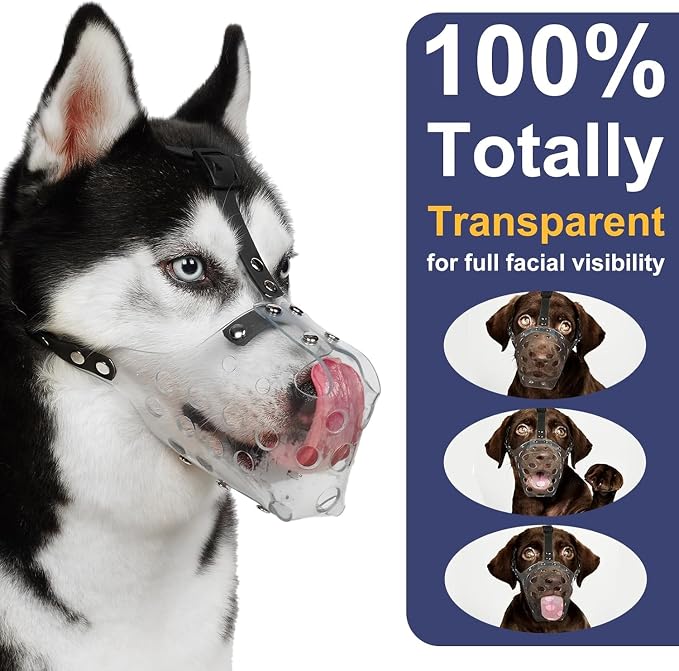 Clear Basket Dog Muzzle for Large Medium Small Dogs Doberman | Free Panting Breathable Cage Mouth Cover to Anti Biting Eating Large Rocks with Soft Edge Adjustable Strap Walking Training