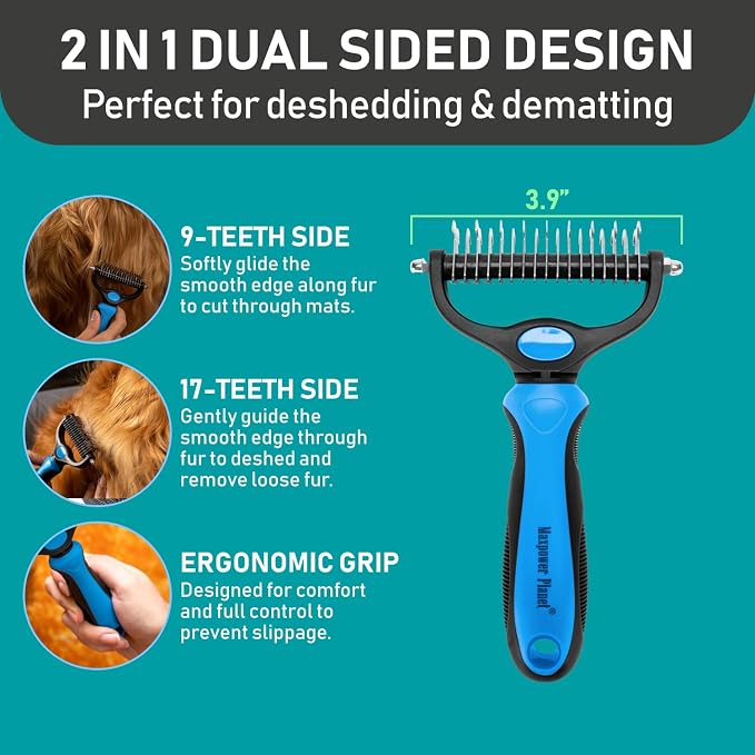 Maxpower Planet Pet Grooming Brush and 2X Grooming Gloves Combo, Blue