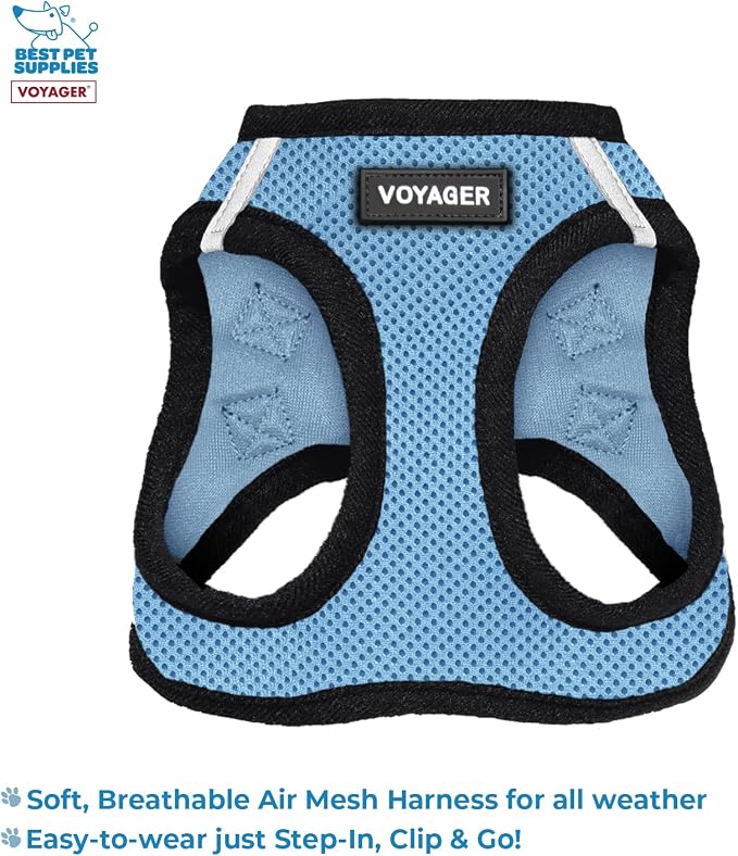 Voyager Step-in Air All Weather Mesh Harness and Reflective Dog 5 ft Leash Combo with Neoprene Handle, for Small, Medium and Large Breed Puppies by Best Pet Supplies - Blue, X-Large
