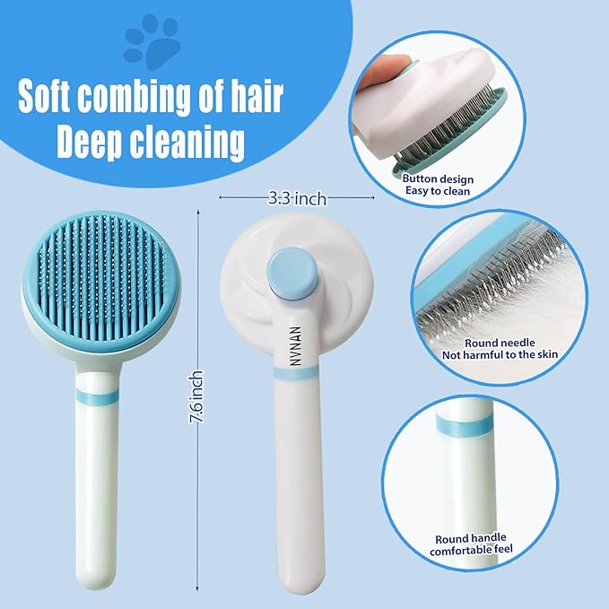 NVNAN 5 Piece Dog Grooming Brush Set with Grooming Gloves, Blue