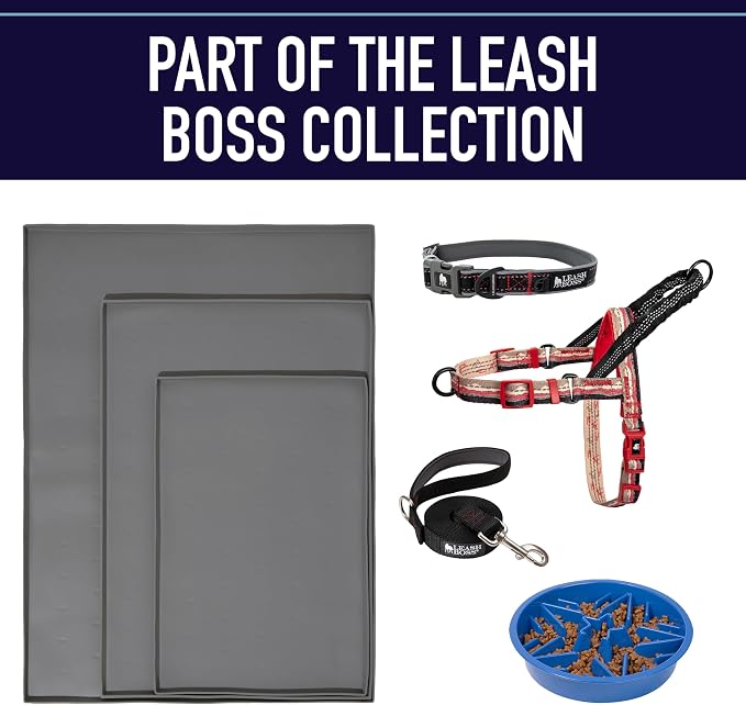Leash Boss Double Handle Dog Leash - 6 Ft Reflective with Two Padded Handles for Large or Medium Dogs That Pull (Black/Gray)