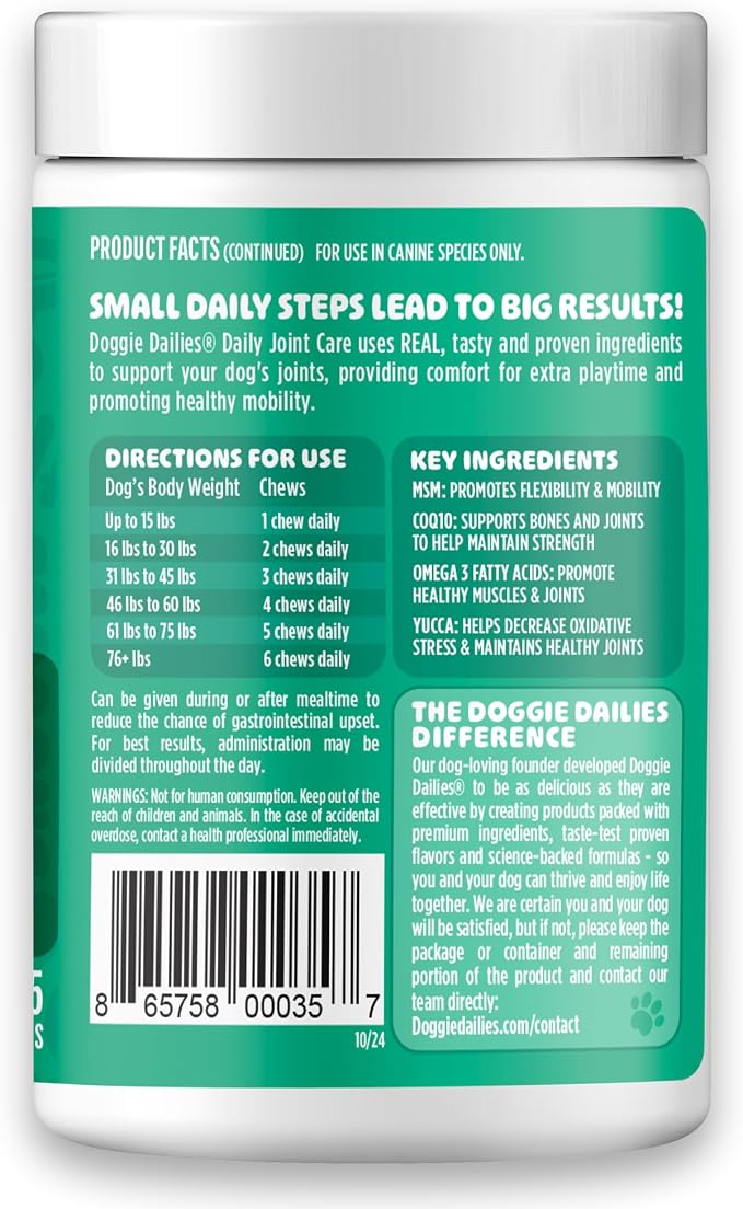 Doggie Dailies Hip & Joint Chews for Dogs, Peanut Butter Flavor, 225 Count