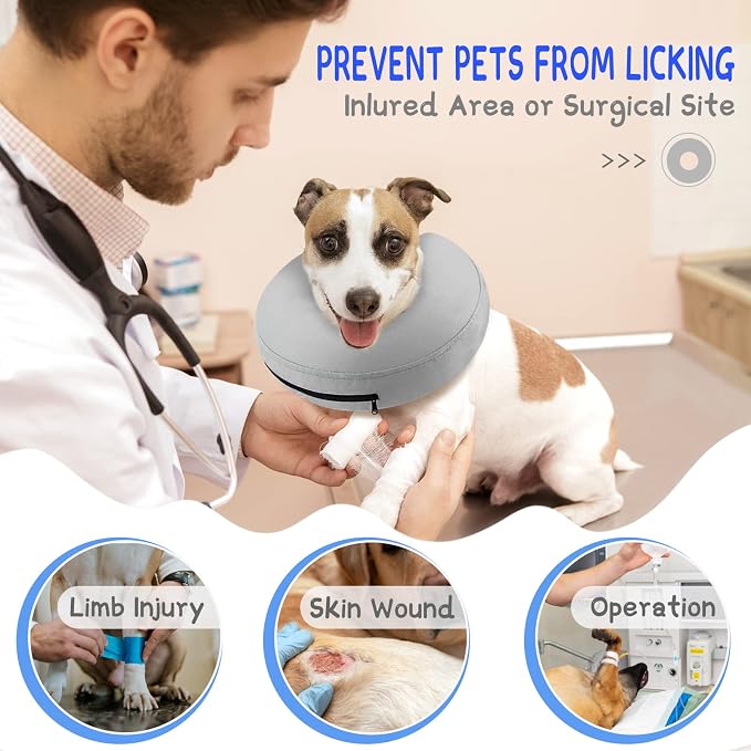 Supet Inflatable Dog Cone Collar Alternative After Surgery, Doggie Neck Donut Collar Recovery ECollar for Post Surgery, Soft Dog Cone for Small Medium Puppies Cats