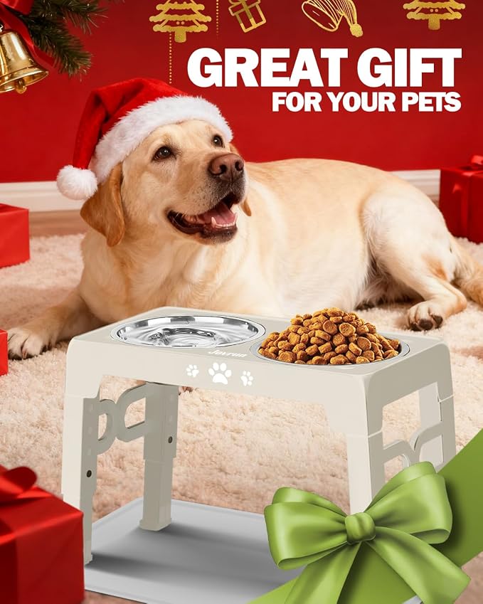 Jovrun Elevated Dog Bowls for Small Medium Large Size Dogs, Non-Slip Dog Feeder with 2 Food Water Bowls, 2-5 Heights Adjustable Raised Bowls Stand