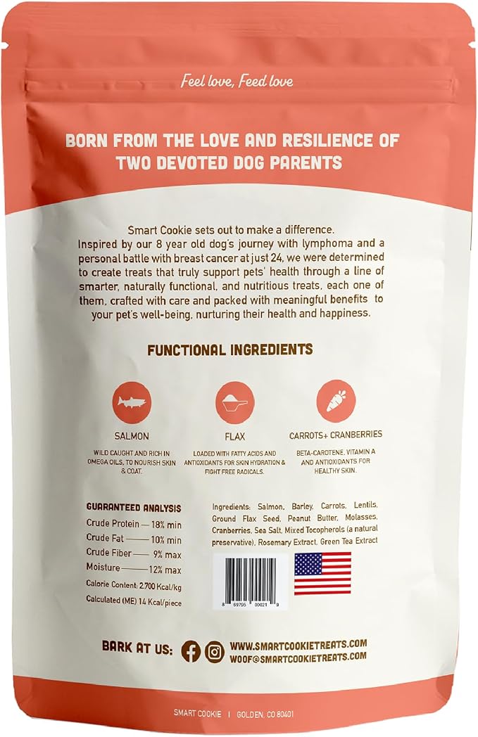Smart Cookie All Natural Dog Treats - Healthy Skin & Coat Salmon Dog Treats - Ideal for Sensitive Stomachs or Itchy, Allergic, Dry Skin - Dehydrated, Crunchy, Human-Grade, Made in USA - 8oz, Pack of 1