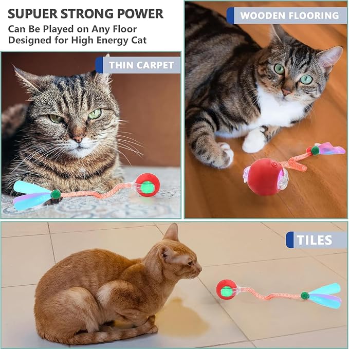 2 Packs Speed 2.0 Tail Interactive Cat Toys for Indoor Cats, Moving Cat Toy | Chirping & Motion Activate Cat Toy, Smart Kitten Toys Rolling Ball Moving Ball, Electric Dog Cat Ball for Enrichment Exercise