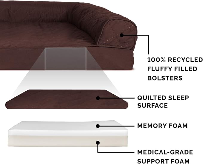 Furhaven Memory Foam Dog Bed for Medium/Small Dogs w/ Removable Bolsters & Washable Cover, For Dogs Up to 35 lbs - Quilted Sofa - Coffee, Medium