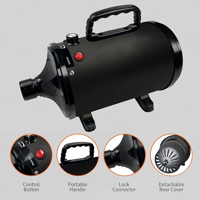 Dog Dryer for Pet Grooming, High-Velocity Force Blow Dryer | Speed Temperature Adjustable Dog Blower Grooming Dryer with 4 Nozzles
