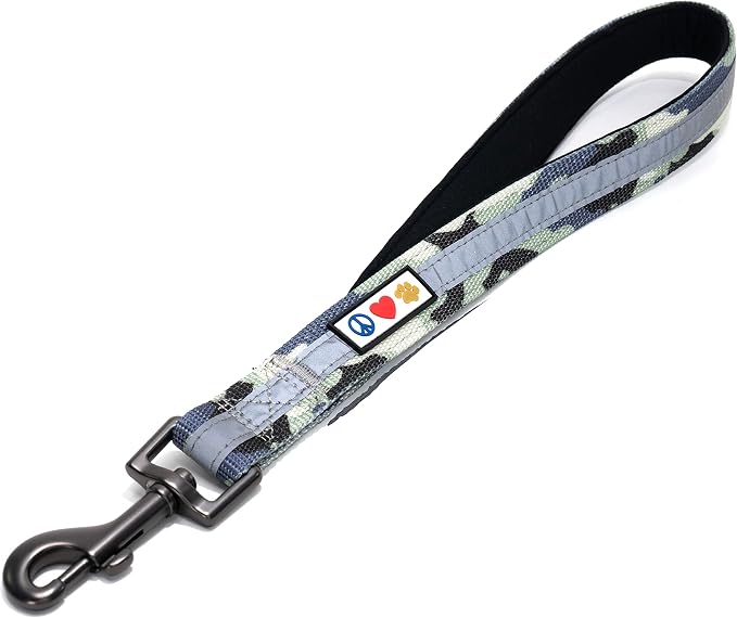 Pawtitas Short Reflective Dog Leash with Padded Handle for Heavy Duty Training Medium Large and Extra Large Dogs | Nylon Dog Lead with Webbing Highly Reflective Stripe - Camouflage Grey Leash