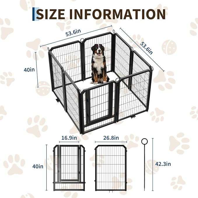 Dog Playpen with Door & Stakes, 40in 16 Panels