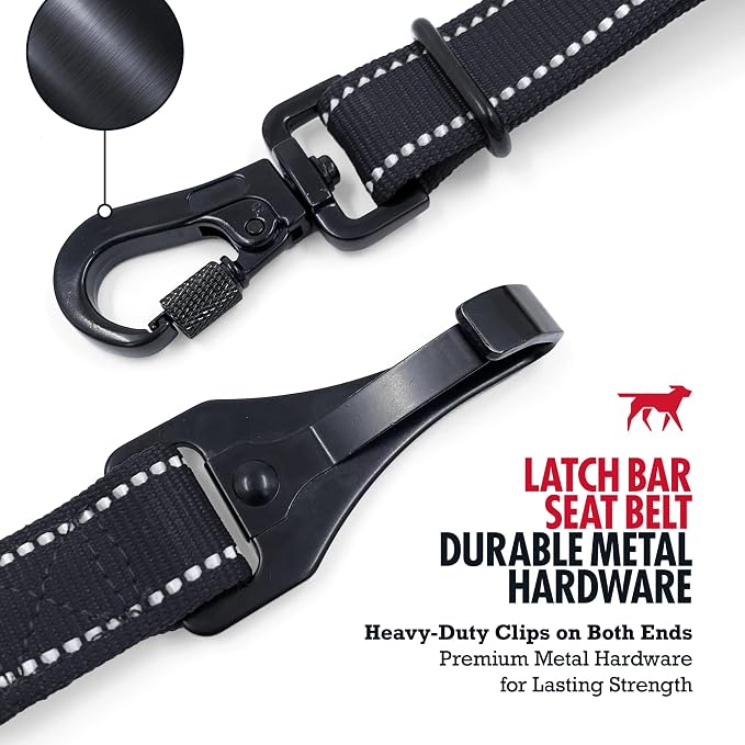 Tuff Pupper Dog Car Safety Belt | Adjustable 16–26" Latch Hook Seatbelt Restraint for Dogs | Heavy-Duty Nylon Webbing, All-Metal Hardware & 360° Swivel Carabiner | Universal Fit for Cars, Trucks & SUV