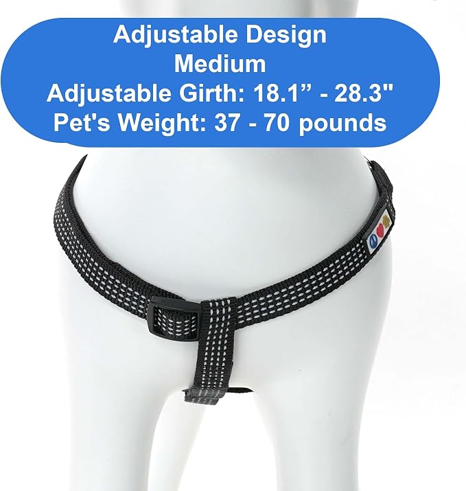 Pawtitas Reflective Step-in Dog Harness – Adjustable No-Pull Vest for Puppies to Seniors, Safe & Comfortable, M Black