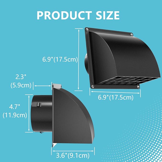 HG Power 5 Inch Dryer Wall Vent Cover with Removable Screen, Black