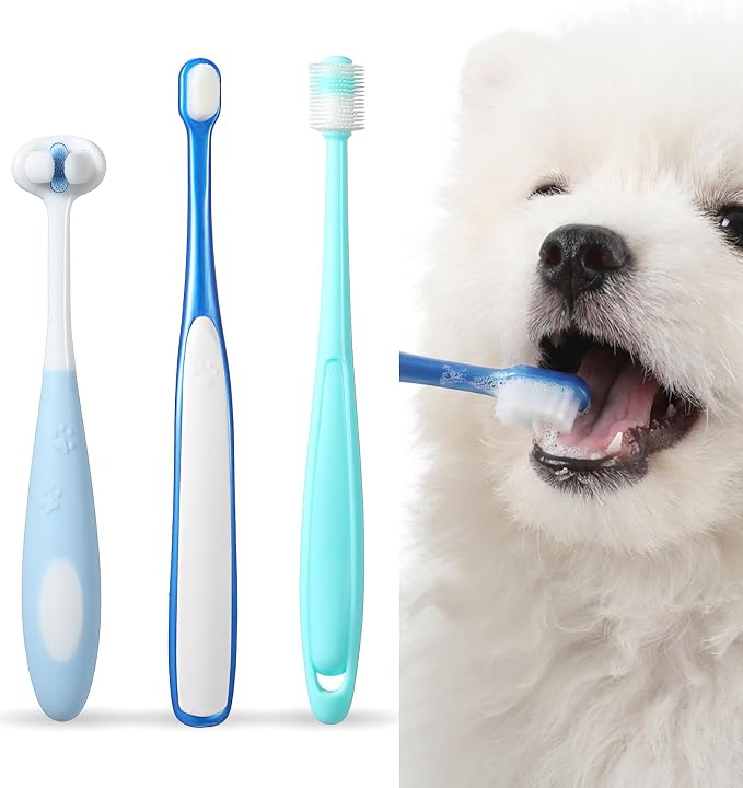 3 Pack Small Dog Toothbrushes, 360°Ultra Soft Silicone Bristle Toothbrush for Puppies & Kittens, Tiny Pet Dental Care Brush for Small Breeds (3 Shapes)
