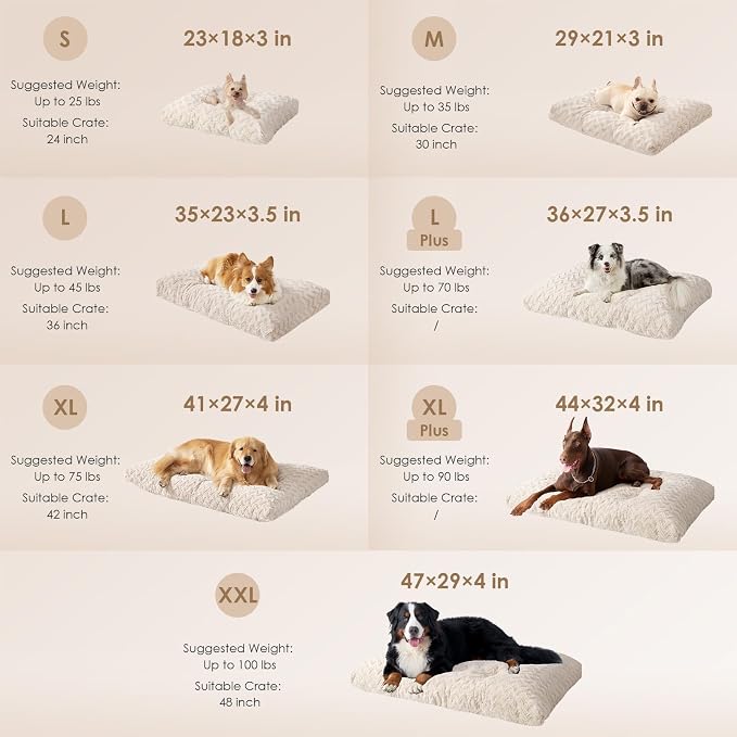 EHEYCIGA Washable Large Dog Bed for Crate, 35x23 Inch Pet Bed, Beige
