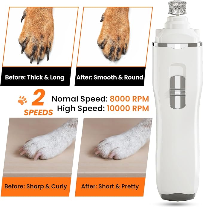 Tife Dog Nail Grinder,2 Speed Electric Rechargeable Dog Nail Trimmer,Quiet and Low-Vibration Pet Nail Grinder,Painless Dog&Cat Grooming Supplies for Large Medium Small Pets