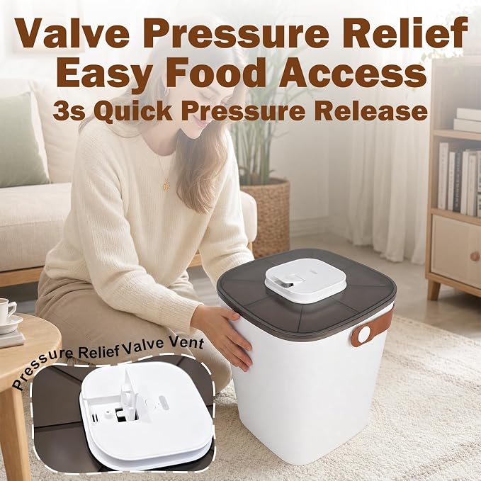 13L Smart Vacuum Pet Food Storage Container, Airtight with One-Touch Sealing, 5.5-7.5kg Large Capacity, White, with Handle and Scoop