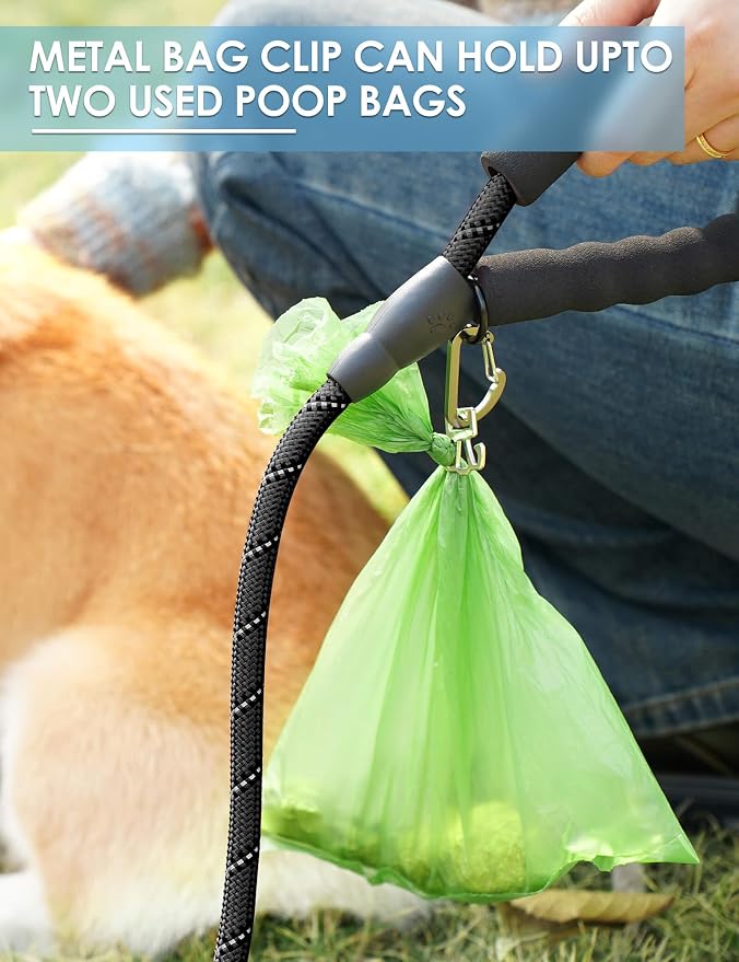 Gobeigo Dog Poop Bag Holder for Leash, Large Opening for Easy Pull Out, Doggy Poo Bag Dispenser with Used Waste Bag Carrier Suitable for Any Retractable Leash with 15 Unscented Bags (Gray)