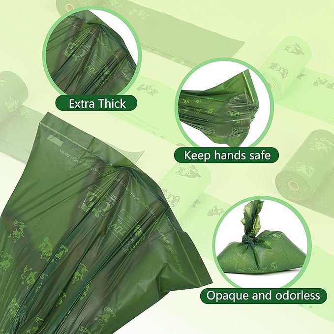 Compostable Dog Poop Bags, 240 Count/16 Rolls, Leak-Proof Unscented, Plant-Based Biodegradable, Tear-Free Easy Open Rolls, ASTM D6400 & EN13432 Certified, Dark Green