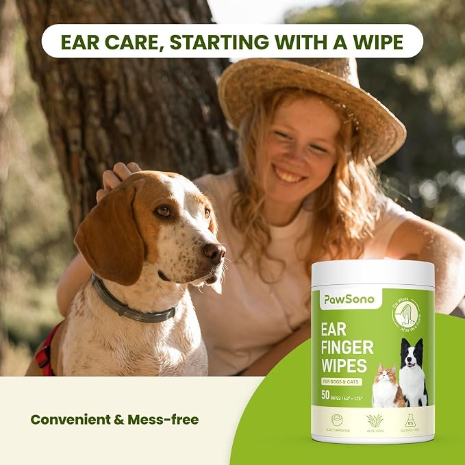 Ear Finger Wipes for Dogs & Cats, Aloe Scent, 50 Count