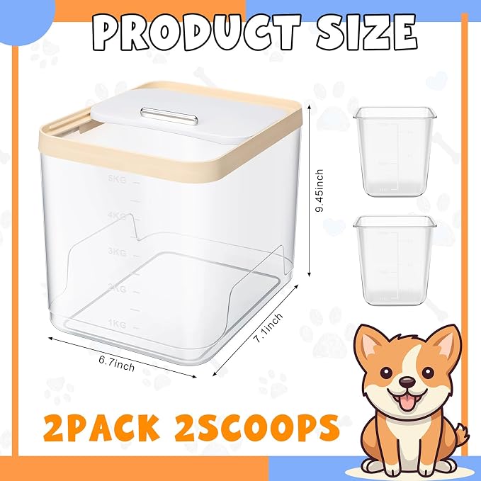 Teenyyou 2 Pack Airtight Dog Food Storage Container, 2-Pack, Up to 10 Lbs, Clear
