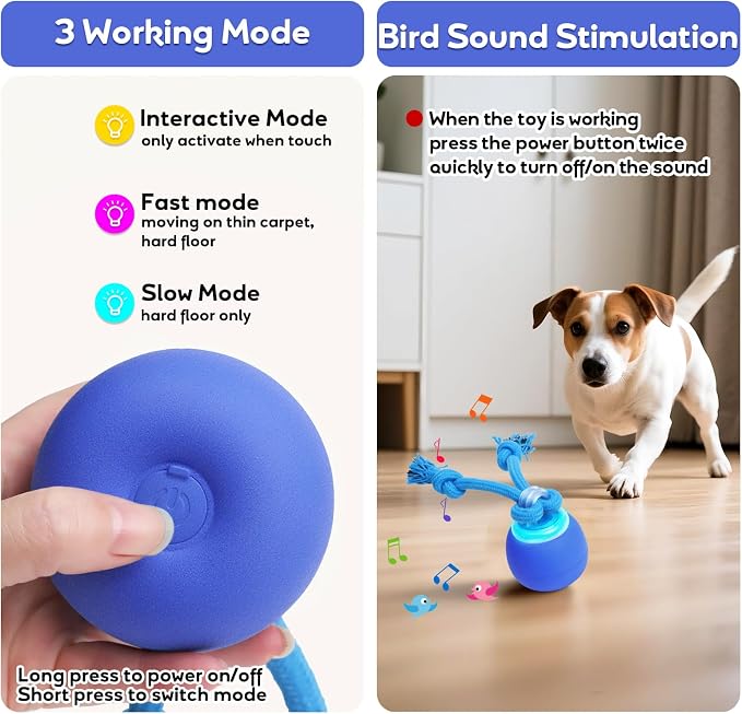 Interactive Dog Toys Bouncing & Jumping Dog Ball | Squeaky Doggie Toys Touched Activated Fast & Slow Mode, Wicked Ball for Dog Boredom, Keep Dogs Busy