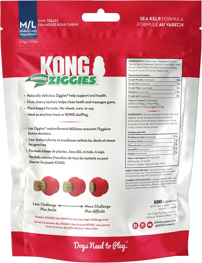 KONG Classic Toy and Enhanced Ziggies Treats Combo, for X-Large Dogs | Durable Stuffable Classic Toy Paired with Enhanced Ziggies Treats for Fun, Enrichment & Dental Health