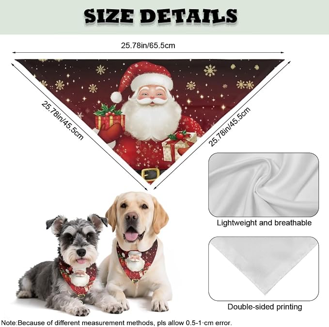 Jeiento Christmas Dog Bandana Santa Claus Pet Scarf Lightweight Adjustable Triangle Bibs for Medium, Medium, Polyester, Santa Claus