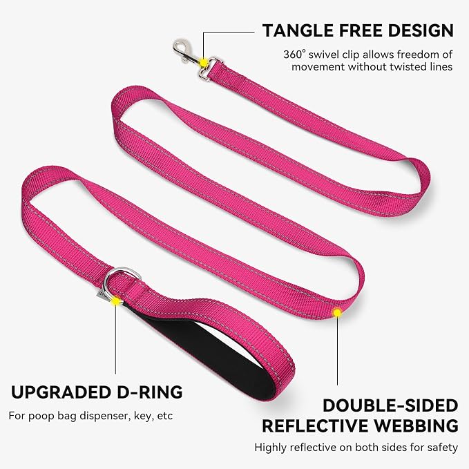 Joytale Reflective Dog Leash for Medium & Large Dogs, 6 FT x 1", Hotpink | Heavy Duty Nylon Webbing, Padded Handle for Comfort, Visible at Night, for Walking & Training