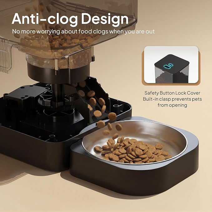 VOLUAS Cat Dry Food Dispenser with Timer, Automatic Cat Feeders with Desiccant Bag, Programmable Portion Size Control 4 Meals Per Day, 10s Voice Recorder