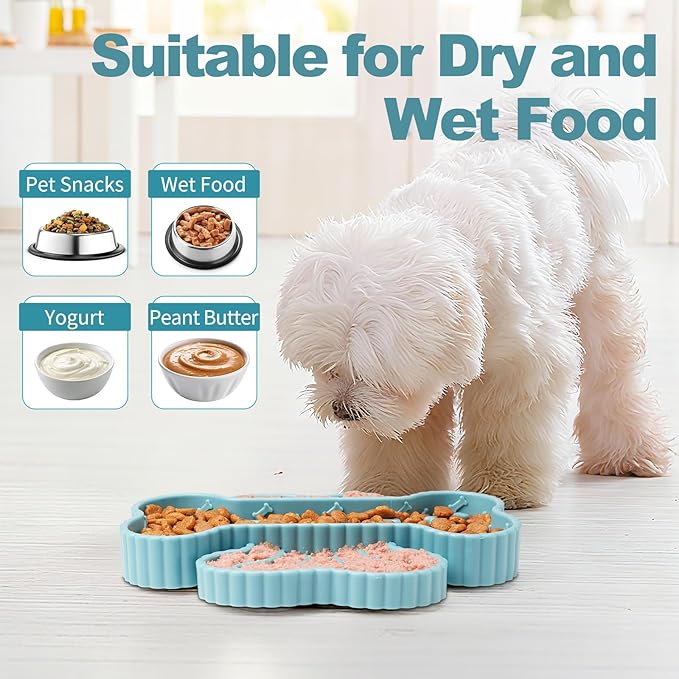 2 in 1 Slow Feeder Dog Bowls, Slow Food for Dogs with Suction Cups, Dry and Wet Interactive Dog Puzzle Feeder Bowls for Anxiety Relief, Silicone Dogs Feeding Mat Pad Dish for Slow Down Eating
