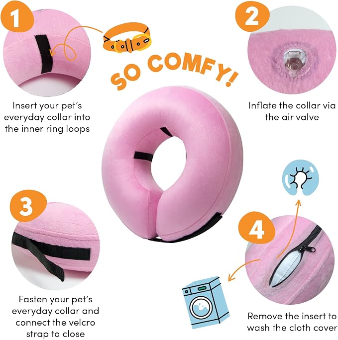 BENCMATE Inflatable Dog Cone Collar Alternative After Surgery Small, Pink | Soft Dog Cone for Small Medium Large Dogs and Cats, Doggie Neck Donut Recovery ECollar to Stop Licking Pets from Injury