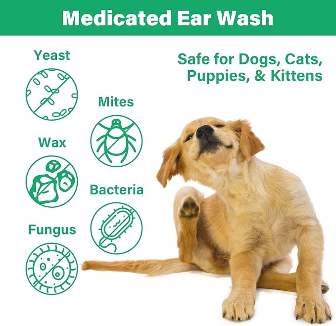 Ear Cleaner for Dogs and Cats with Flexible Long Tube, 4 oz