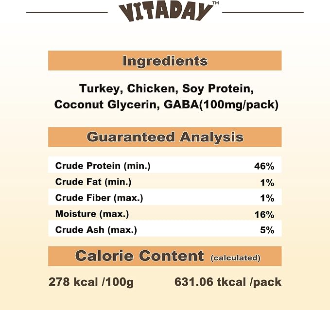 VITADAY Calming Dog Treats, Turkey Recipe with GABA, Stick, 8 oz