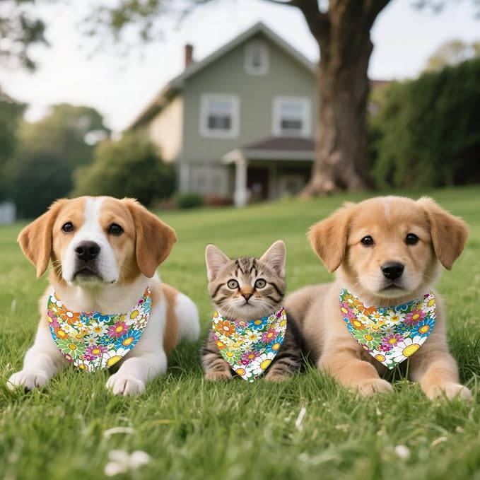 Forchrinse Hippie Floral Dog Bandanas Triangle Bib Scarf Dog Kerchief Adjustable Pet Costume for, One Size, Small