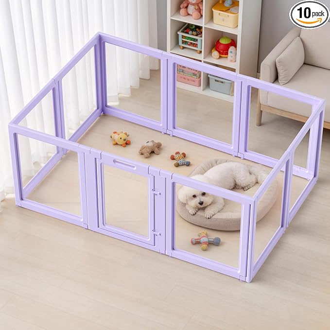 DIY Clear Acrylic Dog Playpen House,Quick Easy Assembly and Disassembly,Strong Floor Suction,Indoor and Outdoor Use,Easy Cleansing Puppy Fence (Purple, 23.6" H, 10PCS)