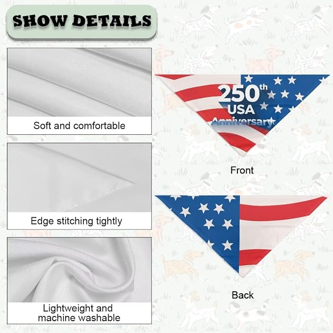 Jeiento 250th USA Anniversary Dog Bandana American Flag Dogs Bandana for Pet Puppy Kitten, One Size