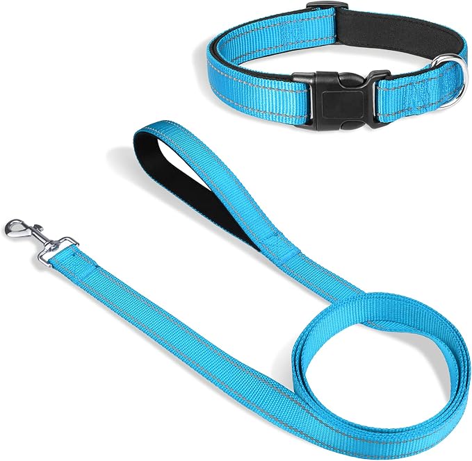 Joytale 14-20 inches Dog Collar and 6FT Leash, Reflective Soft Neoprene Padded Pet Collars and Leashes for Medium Dog