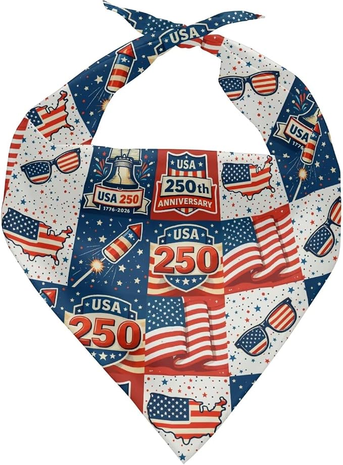 Jeiento USA 250th Anniversary US Flag Dog Bandana for Boy and Girl Dogs Triangle, Small, Polyester