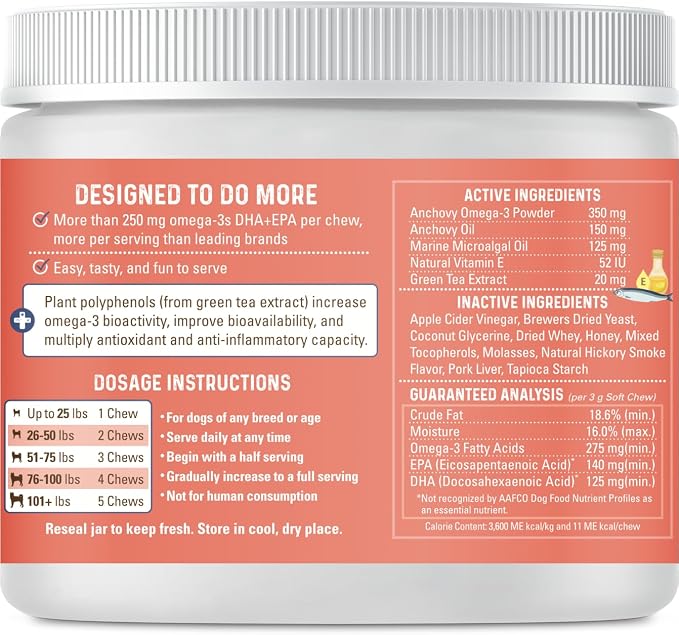 Bernie's OMG Omegas 5X Extra Strength Dog Omega-3 Soft Chews, Pork, 90 Ct